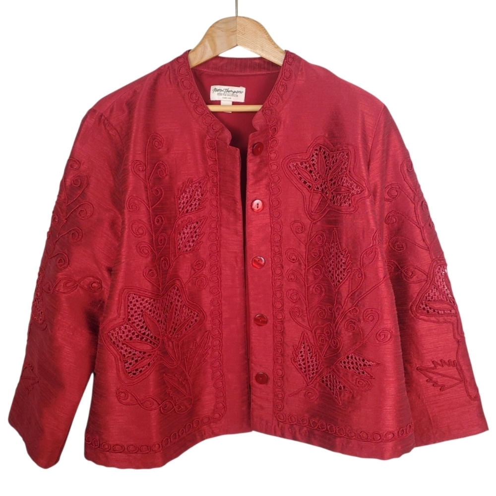 Norm Thompson Red Embroidered Blazer. PXL. I0112